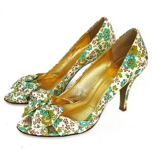 J Crew  Rhinestone Floral Peep Toe Heel with Bow 7